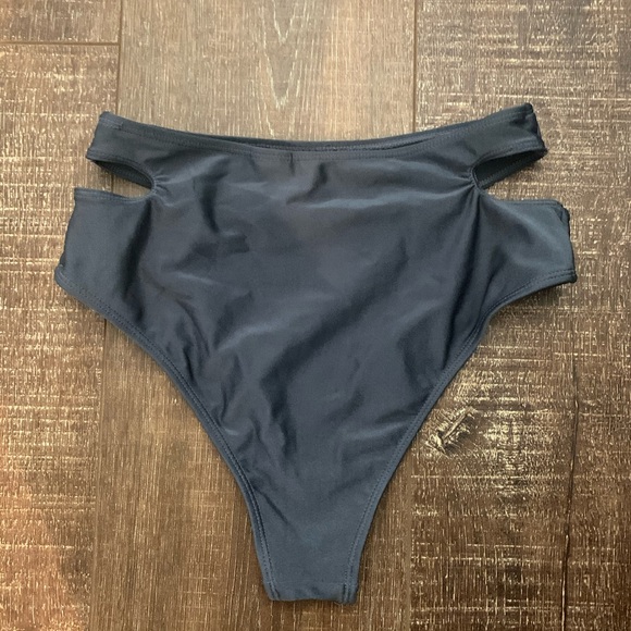 Grey Cutout High Waisted Bikini Bottoms - Picture 3 of 3